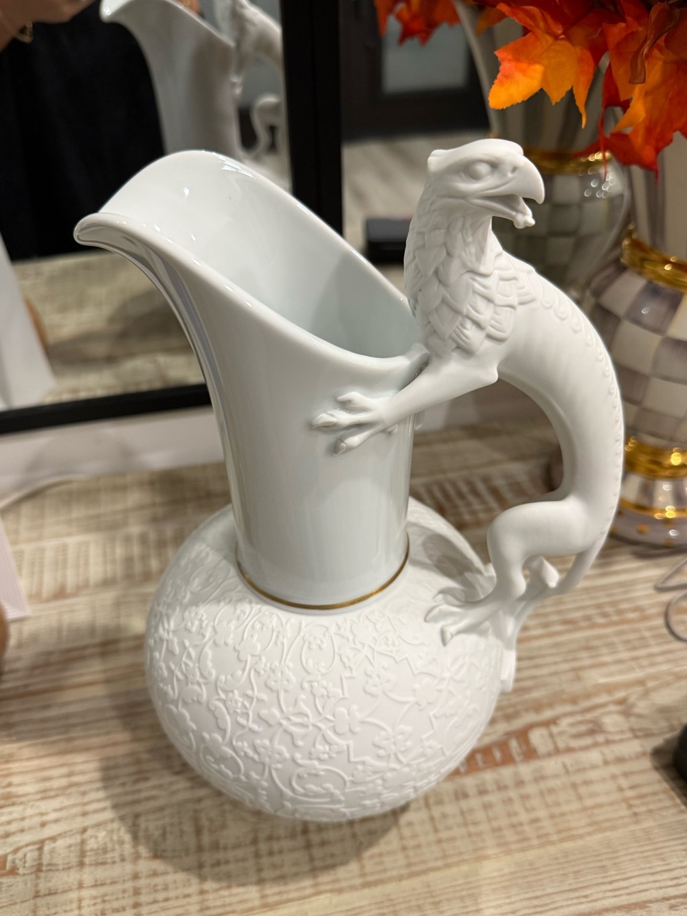Vista Alegre White Ceramic Dragon-Handled Pitcher